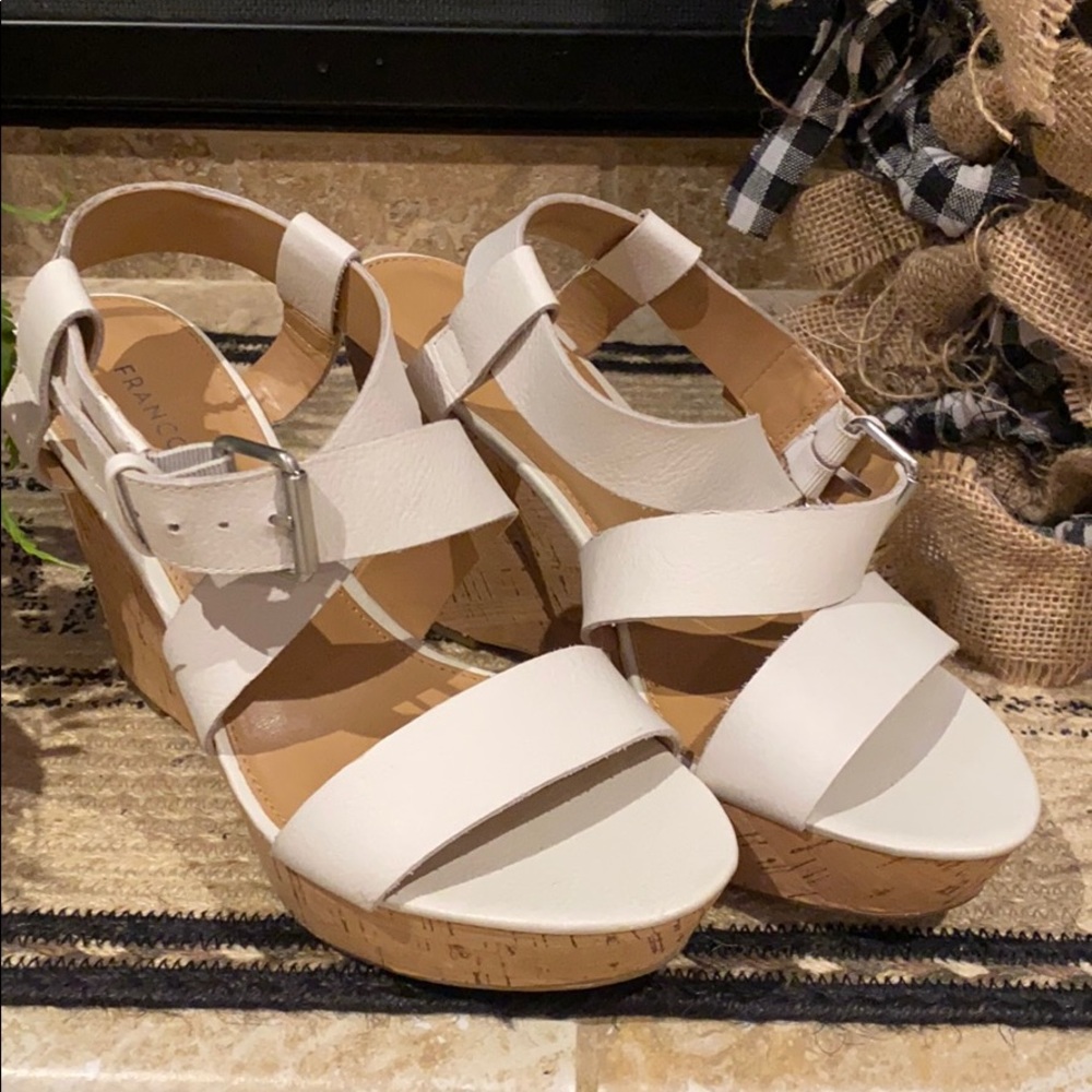 Franco Sarto white wedge sandals
